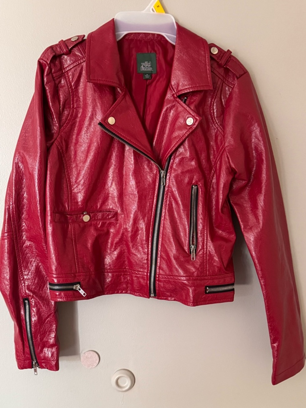 wild fable Red Faux Leather Moto Jacket with Zipper Details